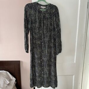 LOFT Black Floral Long Sleeve Dress